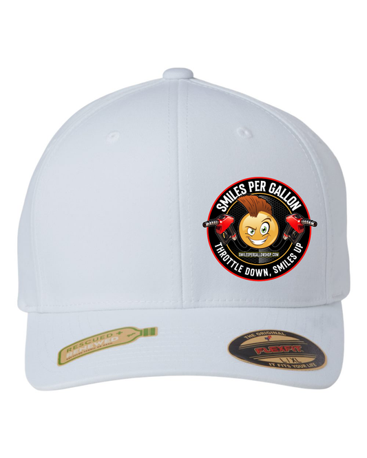 Flex fit white hat with logo