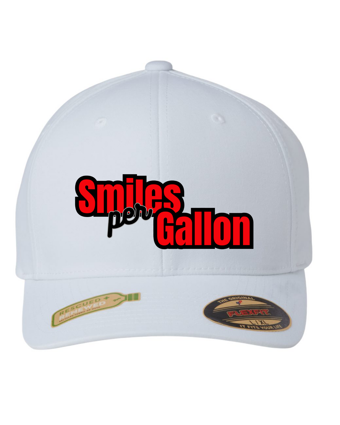 Flex fit white hat written logo